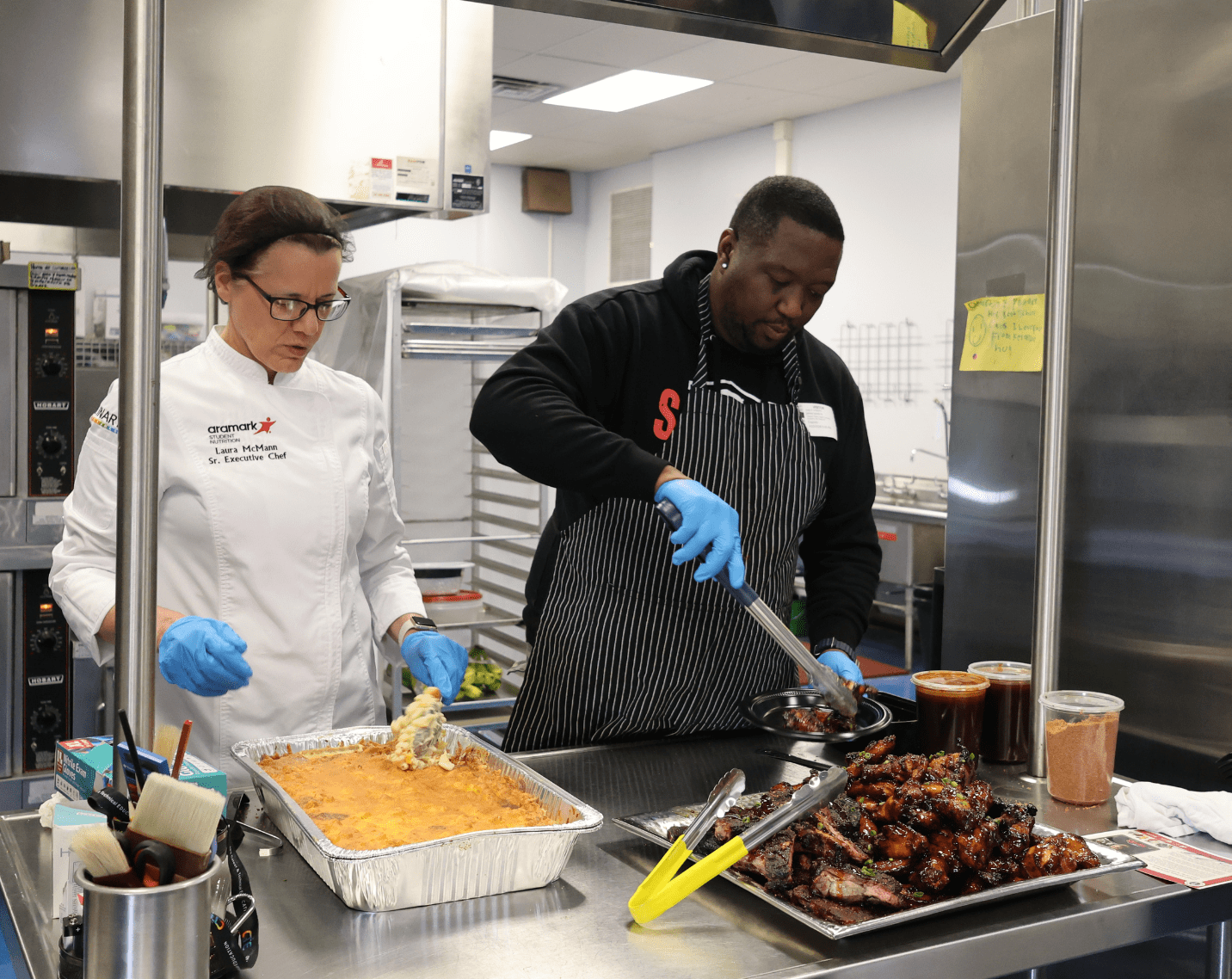 Chef James Sanders and Aramark Student Nutrition Executive Chef Laura McMann.